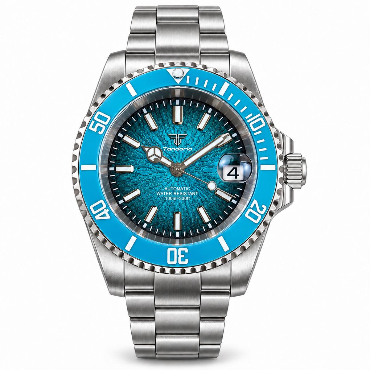 Tandorio 40mm Automatic Watch — Sapphire Crystal, Textured Dial, Date, Glide Clasp