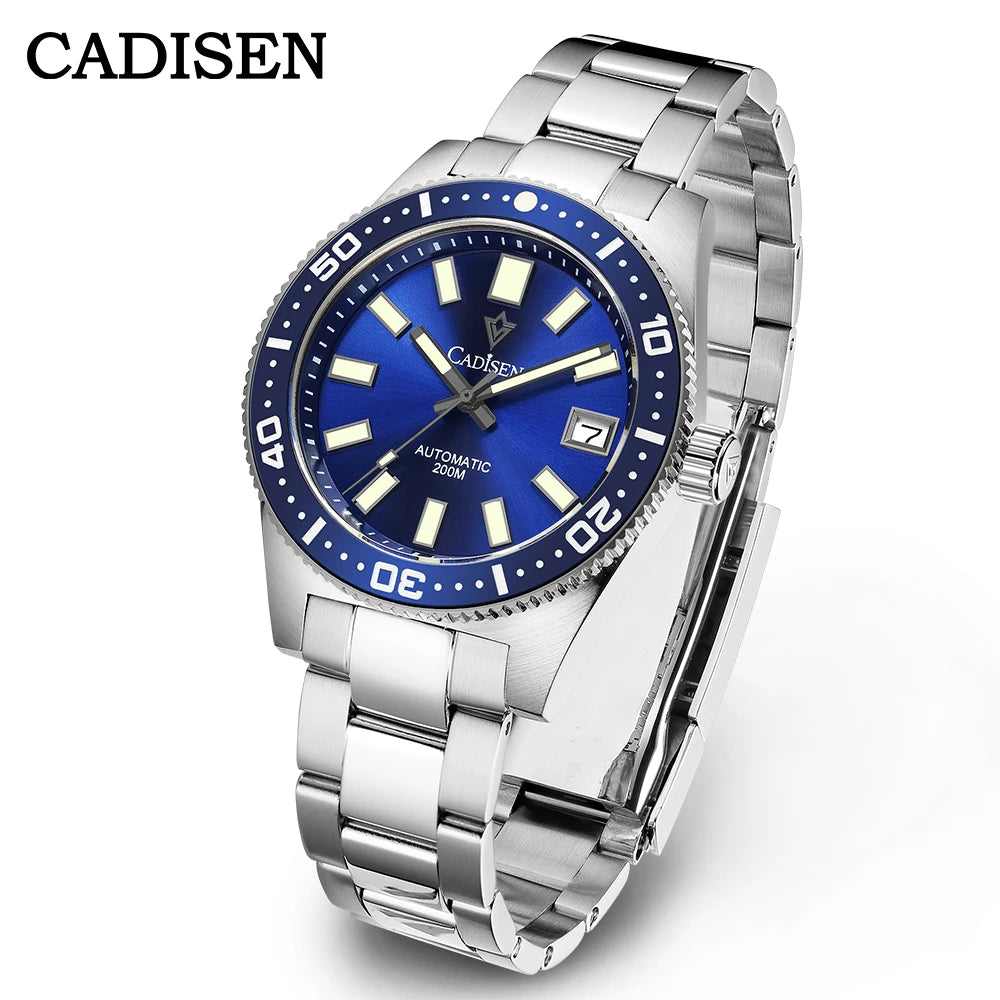 CADISEN Arctic Pearl New 38mm Diver Mens Watch Japan 8215 Automatic Mechanical Sapphire Glass Date Luminous 100M Waterproof Wrist Watch Men