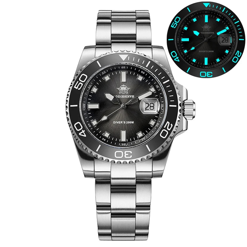 ADDIESDIVE Quartz Diver Watch — Ceramic Bezel, Luminous, 200m, Steel or Rubber Strap