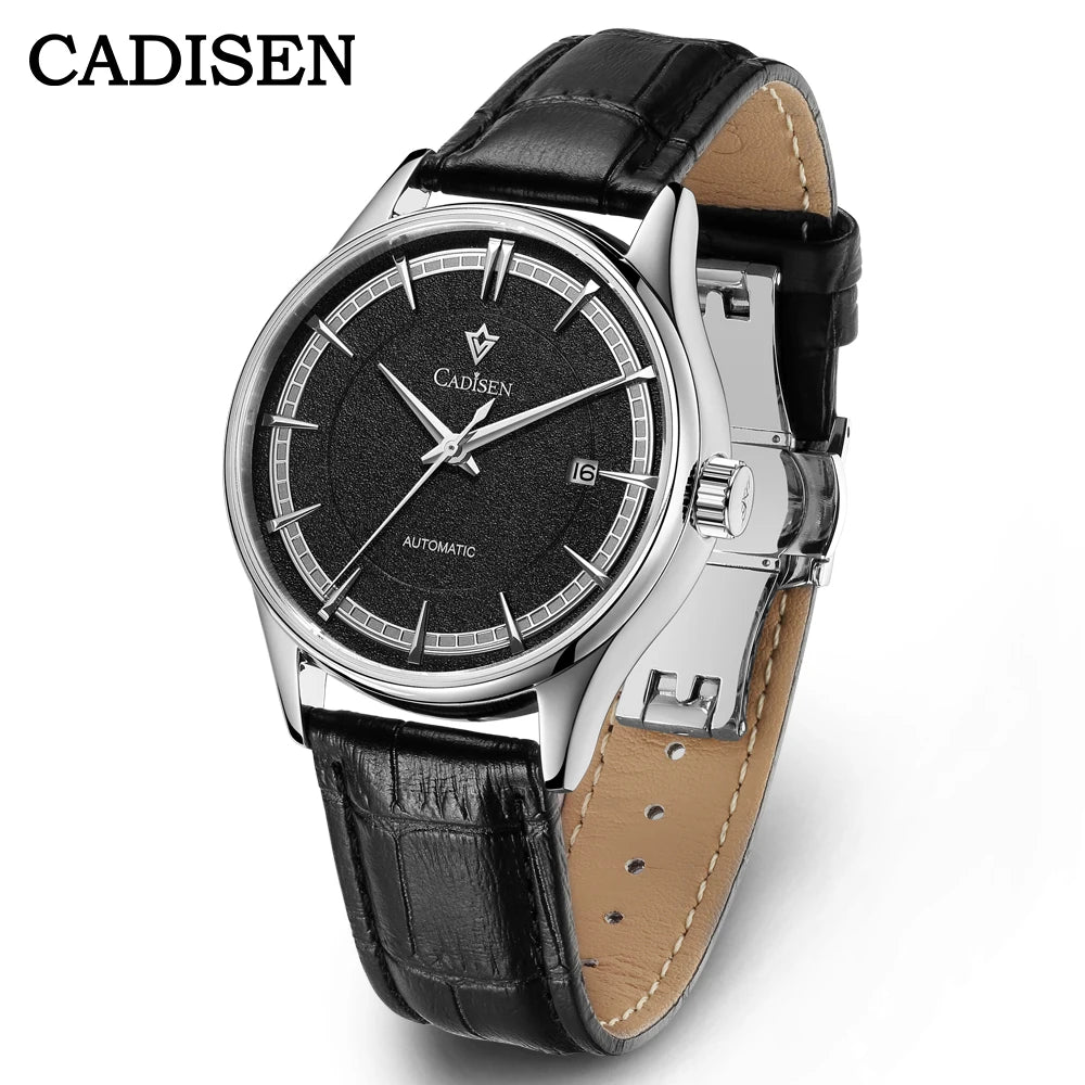 CADISEN 39mm Automatic Watch — Miyota 8215, Sapphire Crystal, Date, Leather Strap