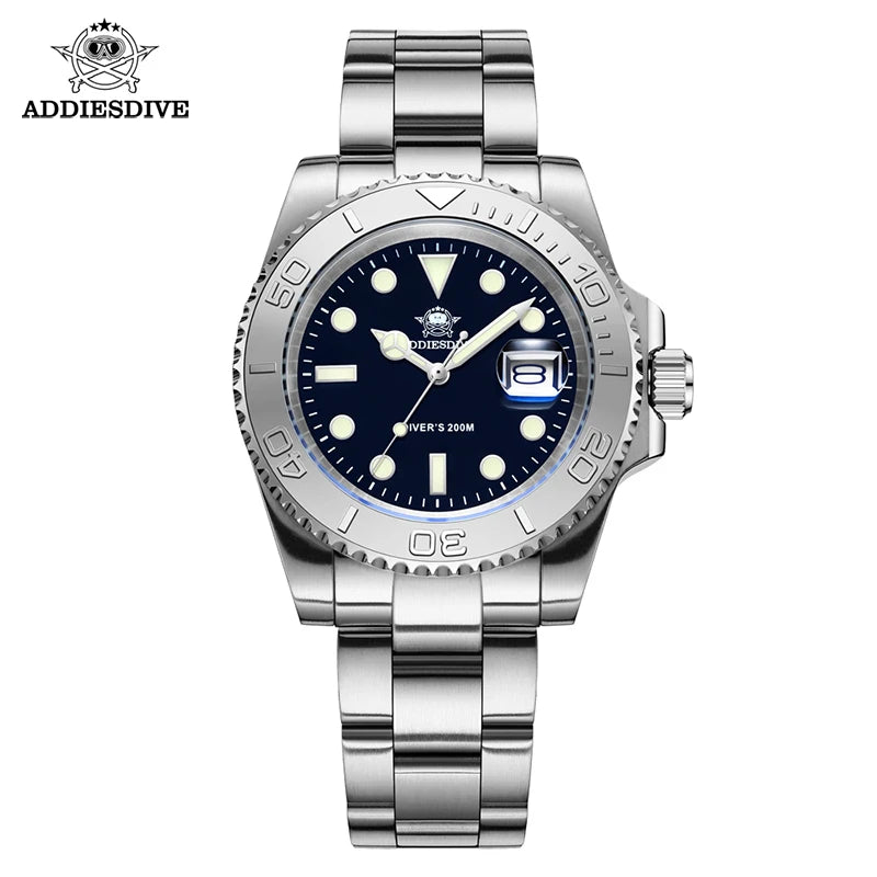 ADDIESDIVE Quartz Diver Watch — Stainless Steel, BGW9 Super Luminous, 200m