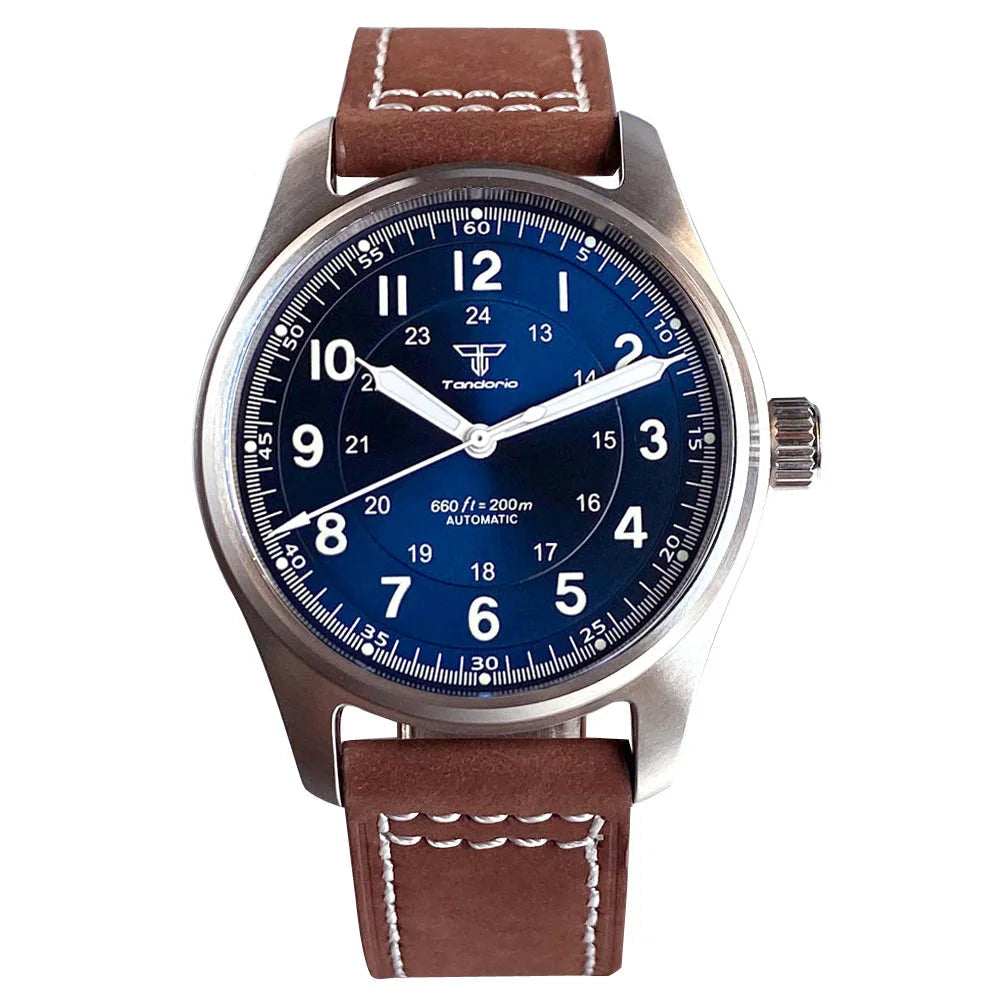 Tandorio 39mm Pilot Dive Watch — AR Sapphire, 20 BAR, Automatic, Luminous
