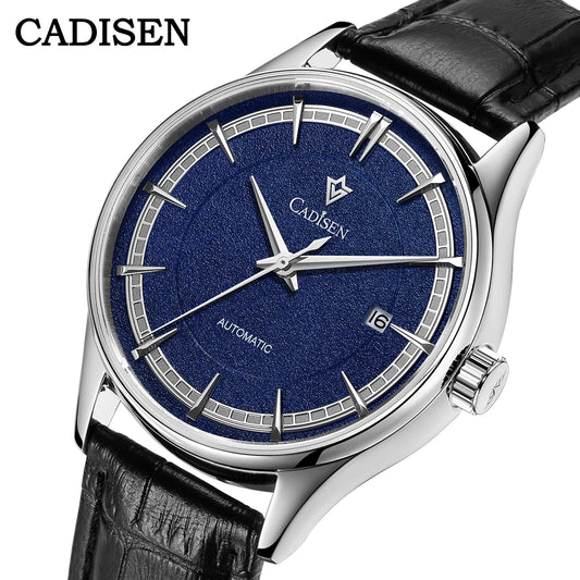 CADISEN 39mm Automatic Watch — Miyota 8215, Sapphire Crystal, Date, Leather Strap