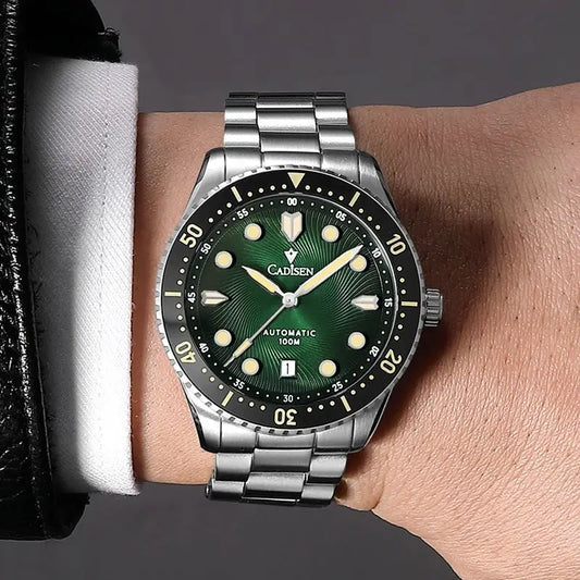 CADISEN Automatic Watch — Miyota 8215, Sapphire Crystal, Ceramic Bezel Ring