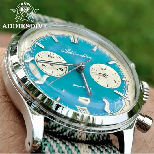 ADDIESDIVE Chronograph Watch — VK64 Meca-Quartz, Bubble Glass, 10 BAR (AD2095)