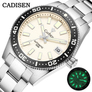 CADISEN Arctic Pearl New 38mm Diver Mens Watch Japan 8215 Automatic Mechanical Sapphire Glass Date Luminous 100M Waterproof Wrist Watch Men