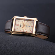 BERNY Rectangular Quartz Dress Watch — Japanese Movement, Genuine Leather Strap
