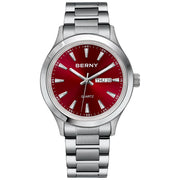 BERNY Ultra-Thin Quartz Dress Watch — Textured Dial, Calendar, Luminous