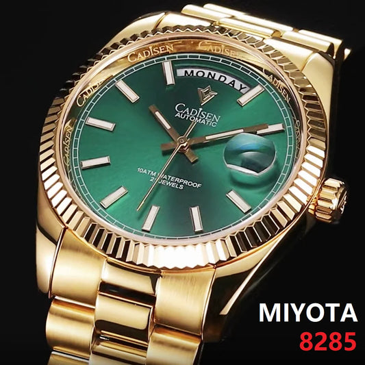 CADISEN Day Date Men Watches Luxury Automatic Watch Men AR Sapphire Glass Mechanical Wristwatch Men 10Bar MIYOTA 8285 Movt 2023 New