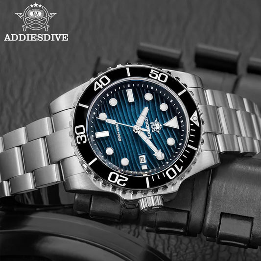 ADDIESDIVE 41mm Quartz Diver Watch — Desert Textured Dial, Date, 20 BAR (AD2537)