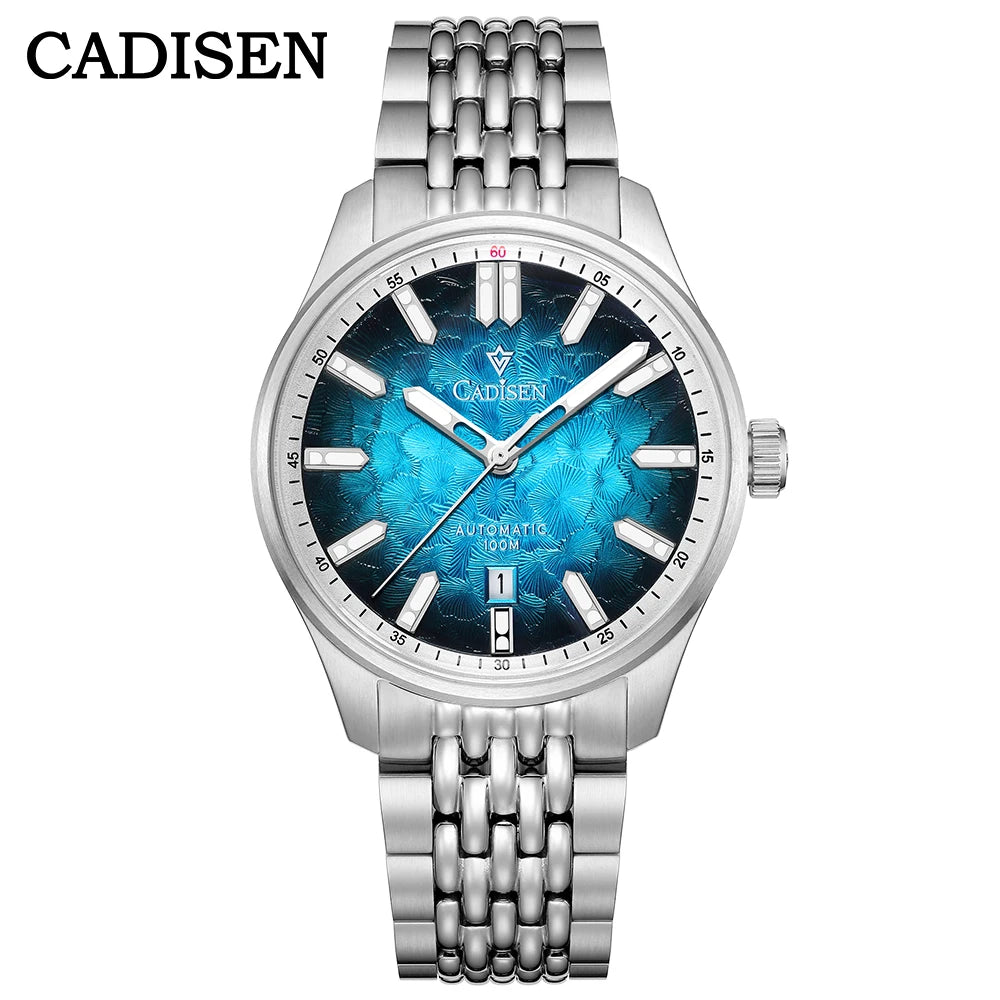CADISEN Automatic Watch — Japanese Miyota 8215, Silver Steel, 10 ATM