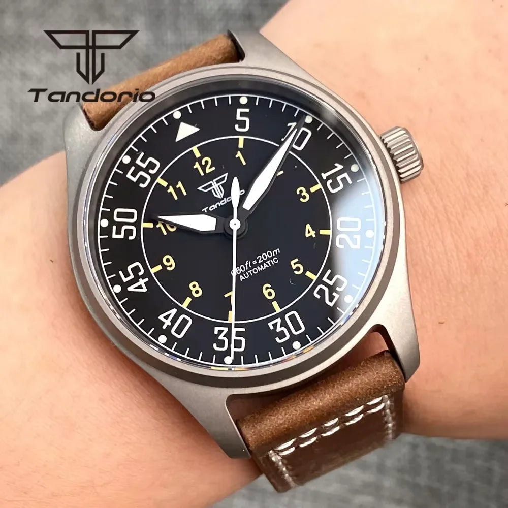 Tandorio Titanium/Stainless Steel 39mm Dive Men's Pilot Automatic Watch AR Sapphire Japan NH35/Miyota 8215 or PT5000 Movt 20BAR