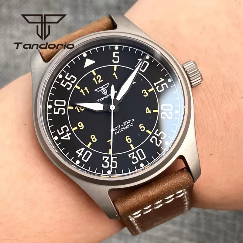 Tandorio Titanium/Stainless Steel 39mm Dive Men's Pilot Automatic Watch AR Sapphire Japan NH35/Miyota 8215 or PT5000 Movt 20BAR