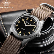 ADDIESDIVE 36mm Quartz Field Watch — Domed Glass, Nylon Strap, 100m