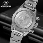 ADDIESDIVE Chronograph Watch — VK64 Meca-Quartz, Ceramic Bezel, 100m (AD2520)