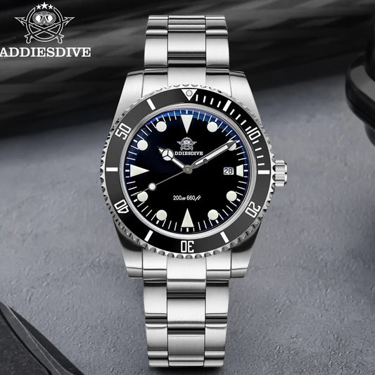 ADDIESDIVE 39mm Quartz Diver Watch — Ceramic Bezel, BGW9 Luminous, 200m (AD2068)