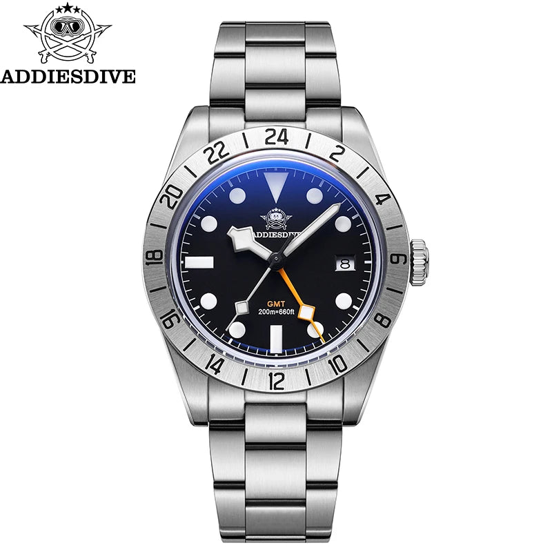 ADDIESDIVE 39mm GMT Watch — Quartz, Bubble Glass, Luminous, 20 BAR