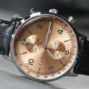 CADISEN Quartz Chronograph — Miyota 0S11, Salmon Sunburst Dial, AR Coated Glass