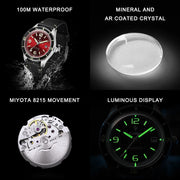 CADISEN Automatic Watch — Miyota 8215, Genuine Leather Strap, Luminous
