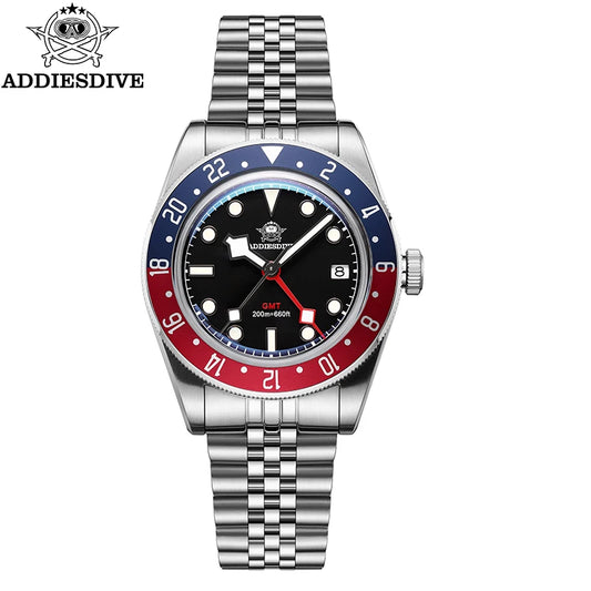 ADDIESDIVE Quartz GMT Diver Watch — Swiss Ronda 515 24-Hour, 20 BAR (AD2044)