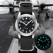 ADDIESDIVE 36mm Quartz Field Watch — Domed Glass, Nylon Strap, 100m