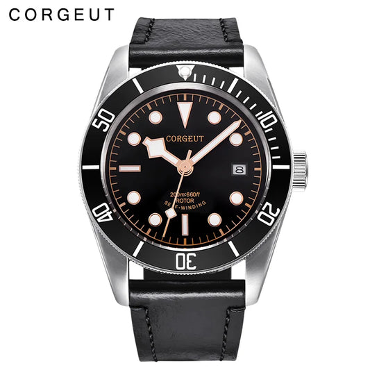 Corgeut 41mm Schwarz Bay Automatic Watch — Sapphire Crystal, Black Dial