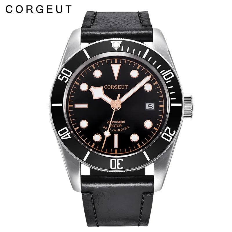 41mm Corgeut Schwarz Bay Men Automatic Japan Movement Mechanical Watch Sapphire Black