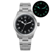 Militado ML08 Quartz Watch V2 — Double-Domed Sapphire, C3 Green Luminous, 38mm Steel Strap