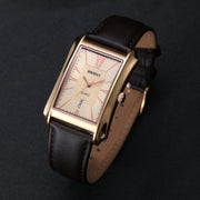 BERNY Rectangular Quartz Dress Watch — Japanese Movement, Genuine Leather Strap