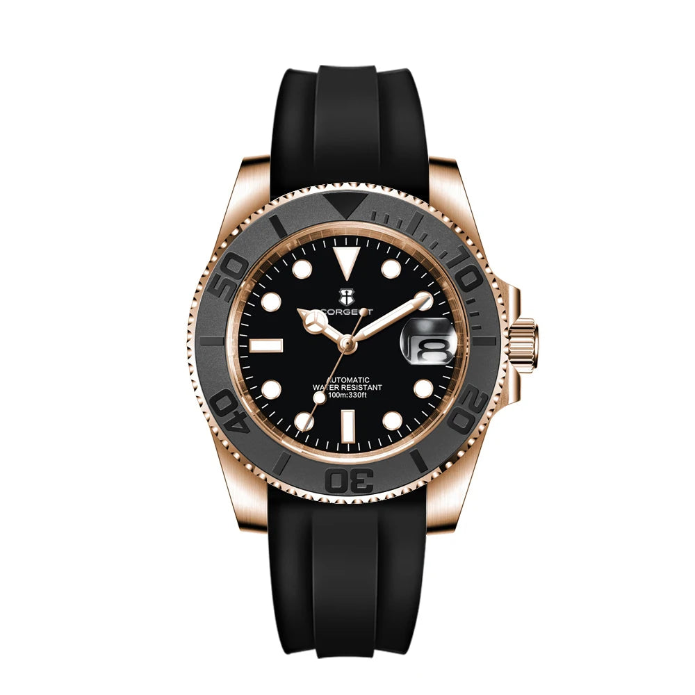 Corgeut 40mm Rose Gold Automatic Watch — 100m Waterproof, Sapphire Crystal