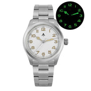 Militado ML08 Quartz Watch V2 — Double-Domed Sapphire, C3 Green Luminous, 38mm Steel Strap