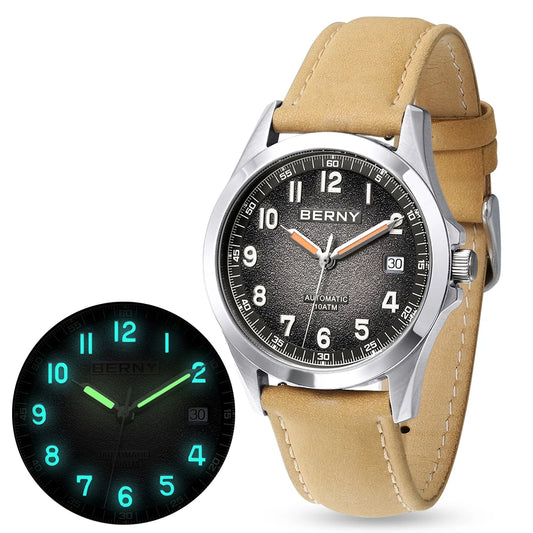 BERNY Frosted Dial Automatic Watch — ST2130 Movement, Sapphire Crystal, 10 ATM