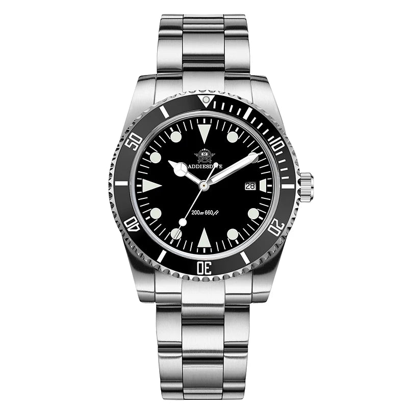 ADDIESDIVE 39mm Quartz Diver Watch — 316L Steel, Date, 20 BAR (AD2068)
