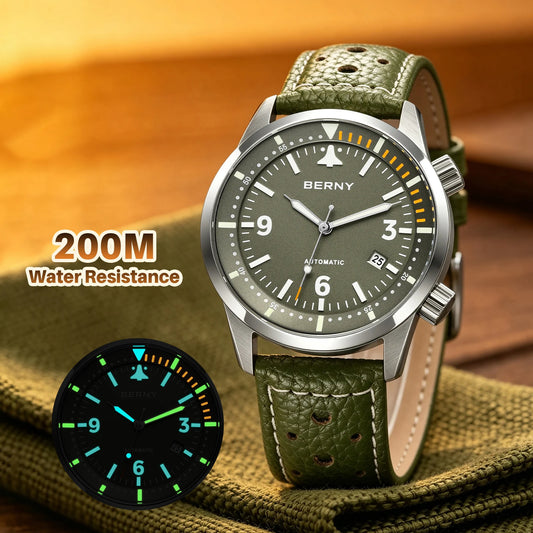 BERNY Automatic Watch — ST1612 Movement, Sapphire Crystal, AR Coating, 20 ATM