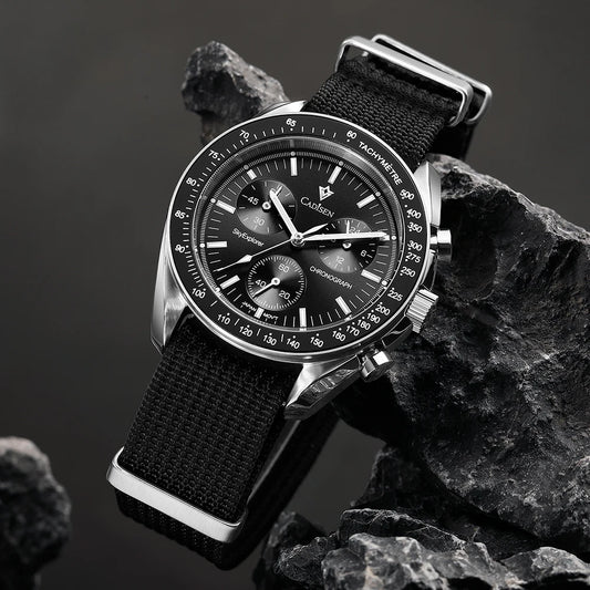 CADISEN Chronograph Watch — VK68 Meca-Quartz, Sapphire Crystal, Canvas Strap