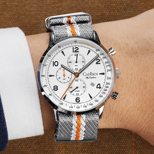 CADISEN Urban New Chronograph Men's Quartz Watch Top Luxury Watches For Men MIYOTA 0S10 AR Mirror Waterproof Canvas Men's Wristwatch