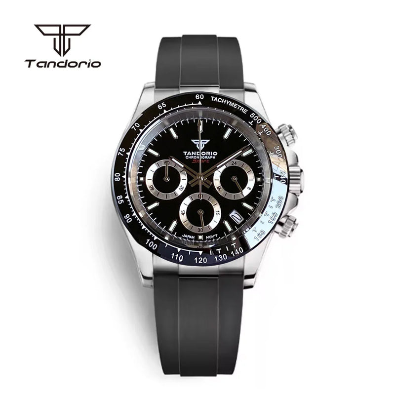 Tandorio Multi-Functional VK63 Business Men's 39mm Quartz Watch Chronograph Stopwatch Fashion Sports Stainless Steel Wristwatch