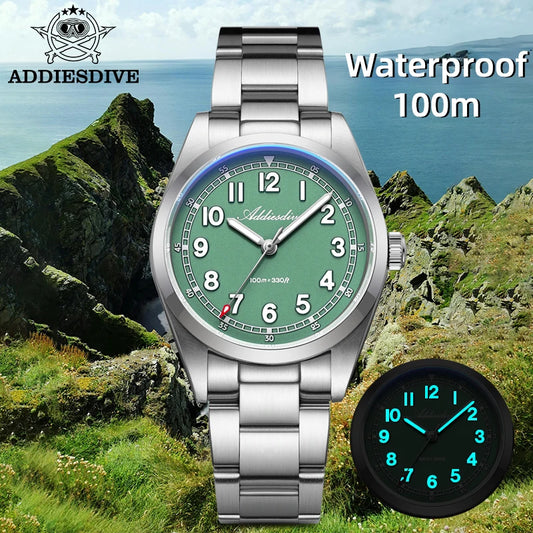 ADDIESDIVE Quartz Watch — Sapphire Crystal, Japanese Movement, Super Luminous, 100m
