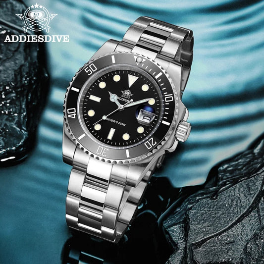 ADDIESDIVE Quartz Diver Watch — C3 Super Luminous, Stainless Steel, 200m