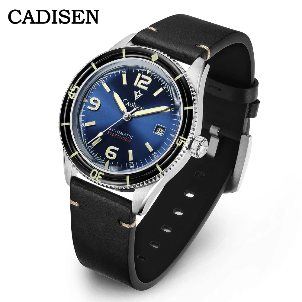 CADISEN Automatic Watch — Miyota 8215, Genuine Leather Strap, Luminous