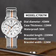 CADISEN Urban New Chronograph Men's Quartz Watch Top Luxury Watches For Men MIYOTA 0S10 AR Mirror Waterproof Canvas Men's Wristwatch
