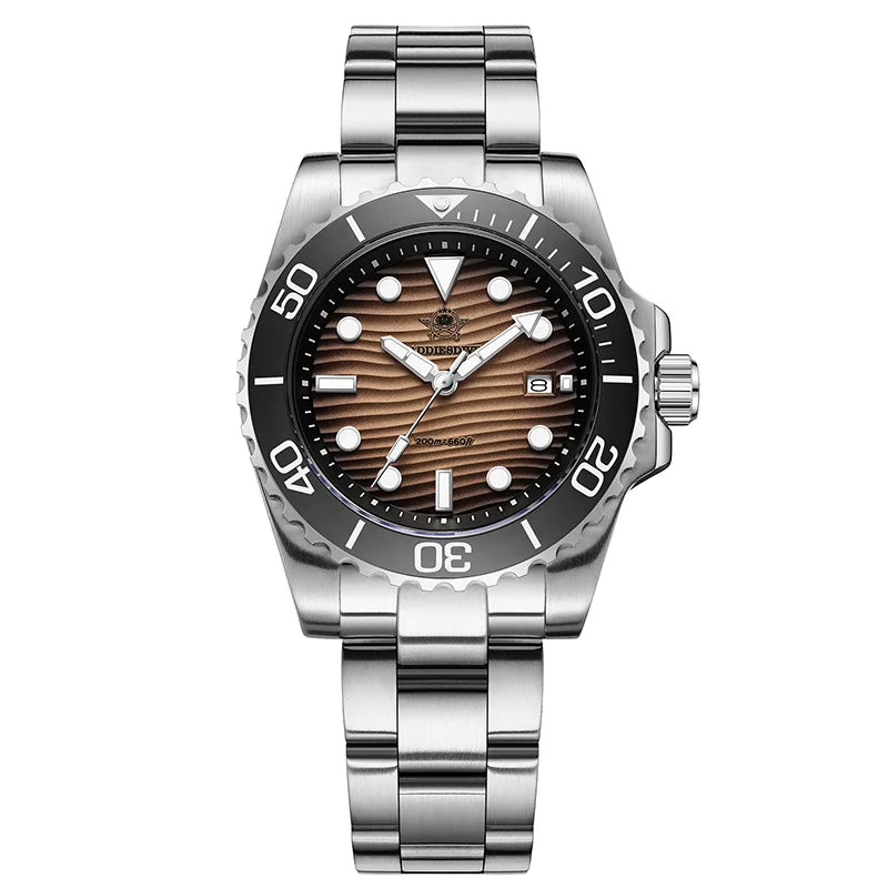 ADDIESDIVE 41mm Quartz Diver Watch — Desert Textured Dial, Date, 20 BAR (AD2537)