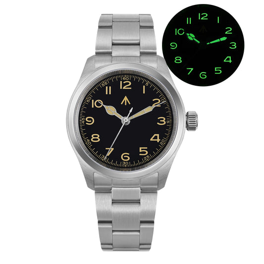 Militado ML08 Quartz Watch V2 — Double-Domed Sapphire, C3 Green Luminous, 38mm Steel Strap