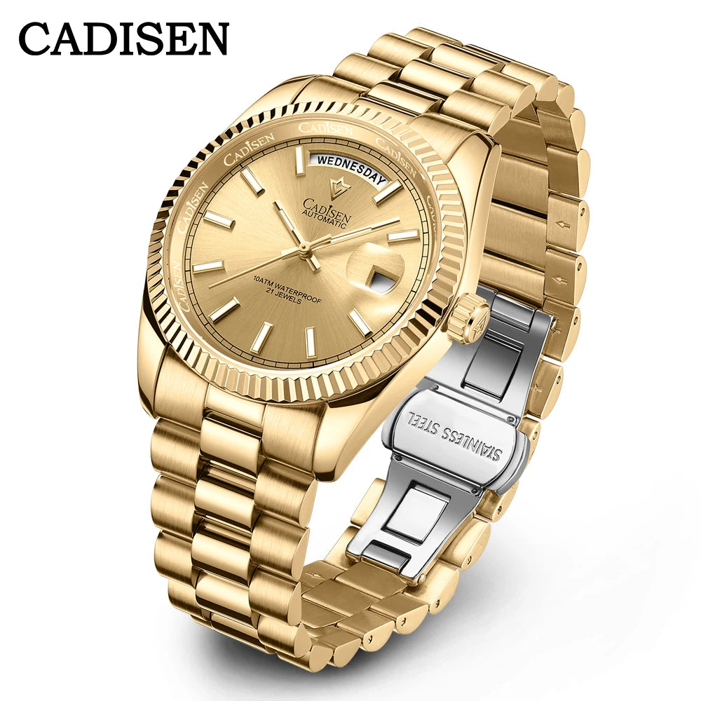 CADISEN Day Date Men Watches Luxury Automatic Watch Men AR Sapphire Glass Mechanical Wristwatch Men 10Bar MIYOTA 8285 Movt 2023 New