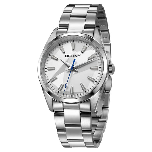 BERNY 39mm Quartz Watch — Sapphire Crystal, AR Coating, 316L Steel, 100m