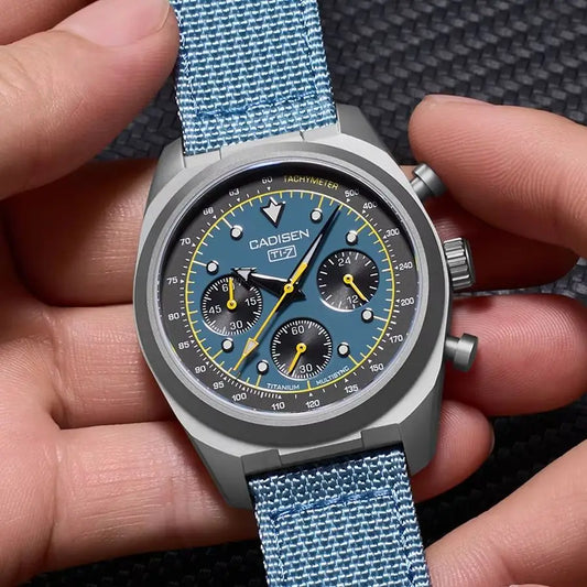 CADISEN Titanium TI-7 MULTISYNC New Moon Mens Watches Canvas Chronograph VK63 Men Gift AR Sapphire Luxury Quartz Watch For Man