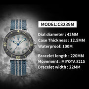 CADISEN Deep Explorer C8239 — Automatic Watch, Canvas Strap