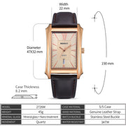 BERNY Rectangular Quartz Dress Watch — Japanese Movement, Genuine Leather Strap