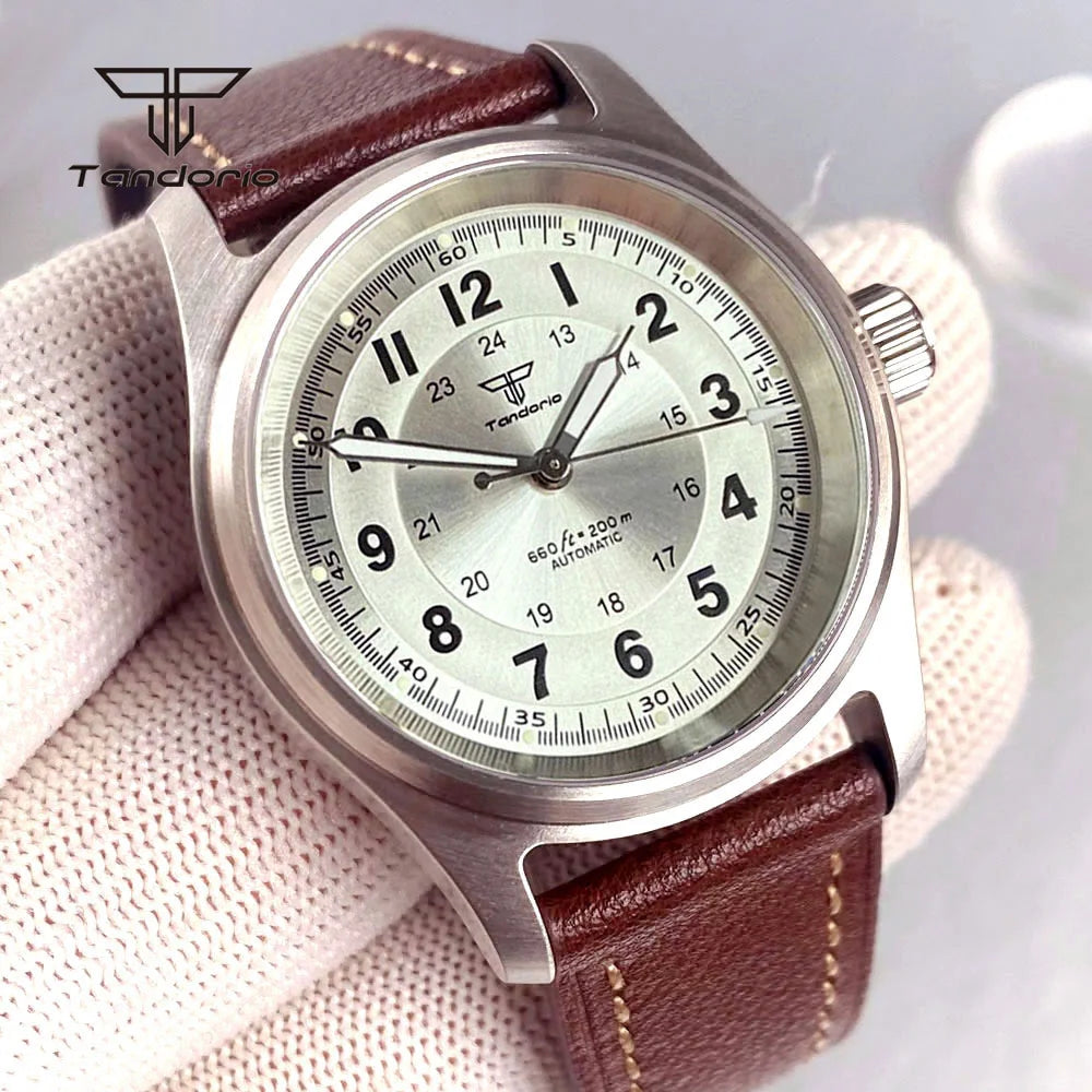 Tandorio 36mm Pilot Automatic Dive Watch — Miyota 8215, Butterfly Clasp, 20 BAR