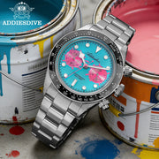 ADDIESDIVE Chronograph Watch — VK64 Meca-Quartz, Ceramic Bezel, 100m (AD2520)